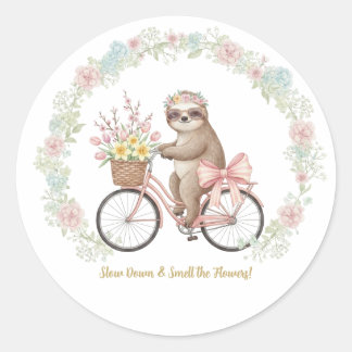 Mooie Watercolor Sloth & Roze Fiets Sticker