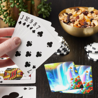 Mooie Waterval met Wezens die Kaarten Spelen