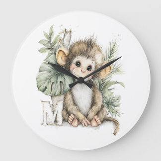 Mooie waterverf baby dier alfabet aap grote klok