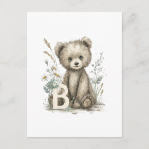 Mooie Waterverf Baby Dieren Alfabet, Beer Briefkaart
