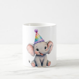 Mooie Waterverf Baby Olifant Verjaardagsfeest Hoed Koffiemok