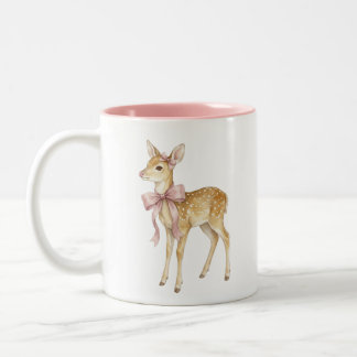 Mooie waterverf babyhert met roze strik Tweekleuri Tweekleurige Koffiemok