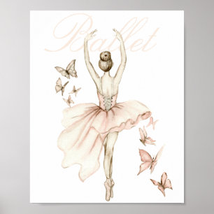 Mooie Waterverf Ballerina en Butterflies Poster