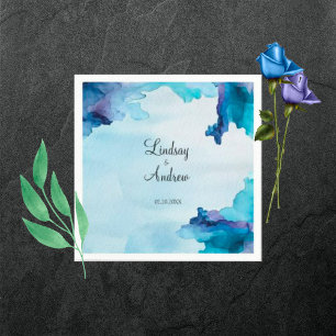 Mooie Waterverf Blauw en Cyaan Bruiloft Servetten