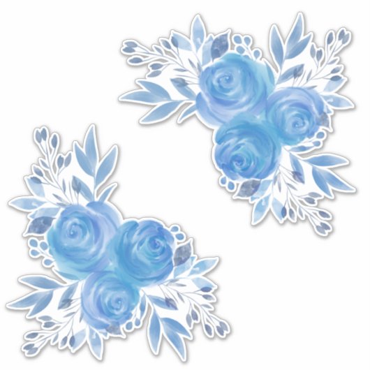Mooie Waterverf Blauwe Rozen Sticker (Voorkant)