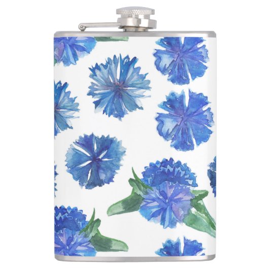 Mooie waterverf blauwe snijbloemen heupfles (Voorkant)