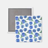 Mooie waterverf blauwe snijbloemen magneet (Voorkant / Achterkant)