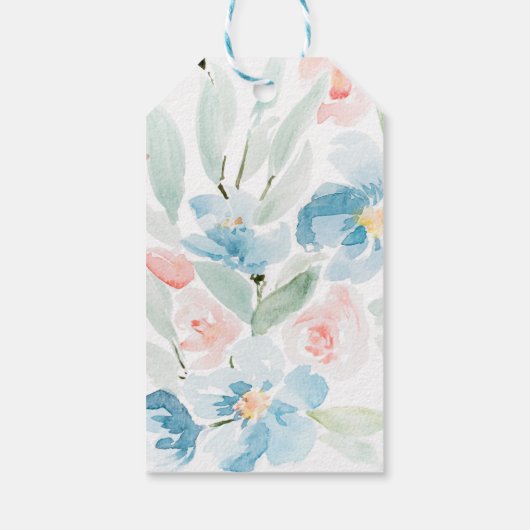 Mooie waterverf bloedige rozen en blauwe bloemen cadeaulabel (Achterkant)