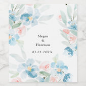 Mooie waterverf bloedige rozen en blauwe bloemen wijn etiket (Enkel label)