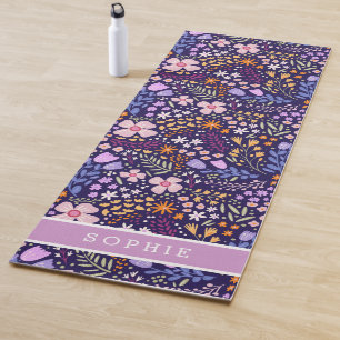 Mooie waterverf bloeiende bloemen aangepaste naam yogamat