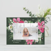 Mooie Waterverf bloem met groene kerstmis Feestdagenkaart (Staand voorkant)