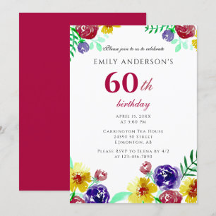 Mooie Waterverf bloemen 60th Birthday Woman Kaart