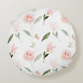 Mooie Waterverf Bloemen Blush Roze Rond Kussen (Achterkant)