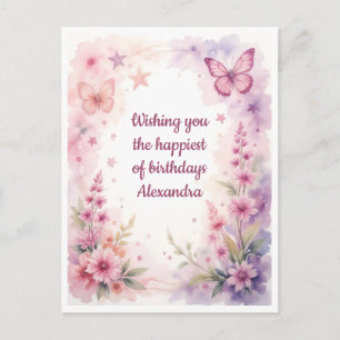 Mooie waterverf bloemen en vlinders briefkaart