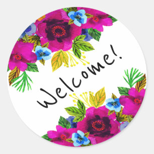 Mooie waterverf bloemen floreel design groen l ronde sticker