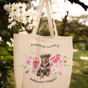 Mooie waterverf bloemendecoratie Rottweiler hond Tote Bag