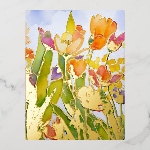 Mooie Waterverf bloemenmolen met gouden folie gilt Feestdagen Briefkaart