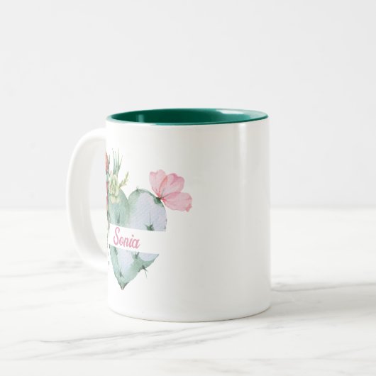 Mooie Waterverf Bloemhart & Aangepaste Script Naam Tweekleurige Koffiemok (Voorkant links)