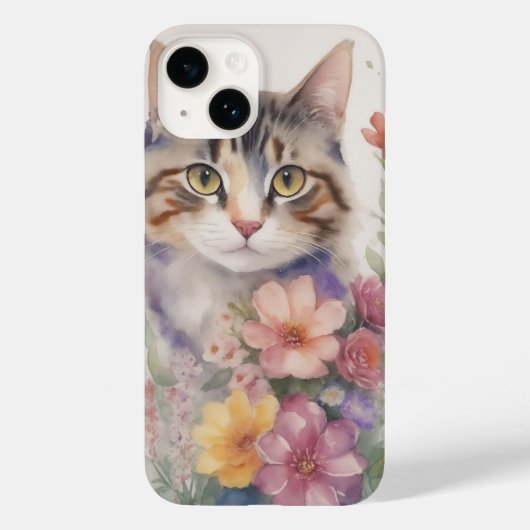Mooie Waterverf Bloemkat Case-Mate iPhone Case (Achterkant)