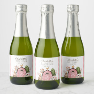Mooie Waterverf Boerderijdieren Baby Shower Sparkling Wijnetiket