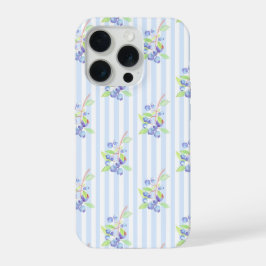 Mooie waterverf bosbes botanische strepenpatroon iPhone 15 pro hoesje