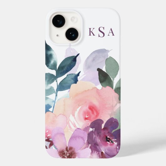 Mooie Waterverf botanische flora + monogram Case-Mate iPhone Case (Achterkant)