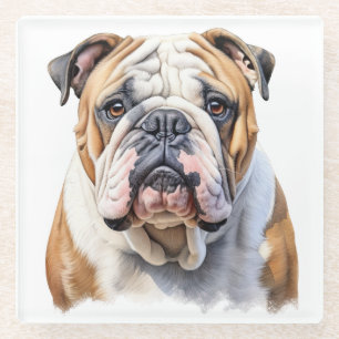 MOOIE WATERVERF BRUIN WIT BULLDOG GEZICHT GLAZEN ONDERZETTER