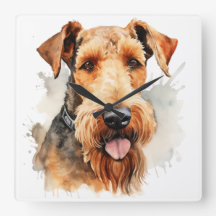 MOOIE WATERVERF BRUINE AIREDALE TERRIER HOND
