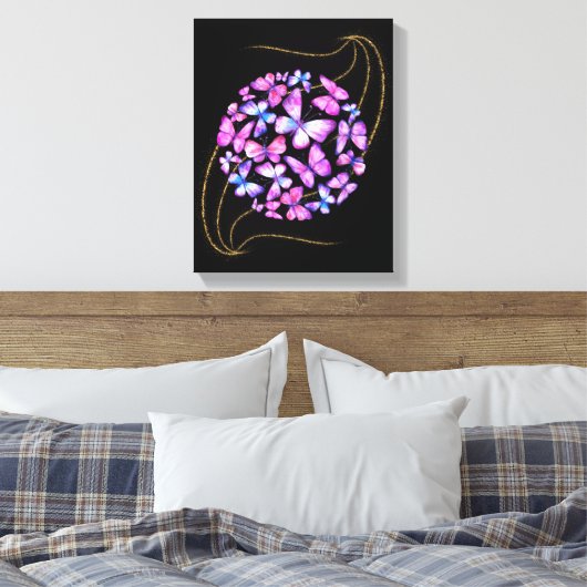 Mooie Waterverf Butterflies met Gold Bling Canvas Afdruk (Insitu (Slaapkamer))