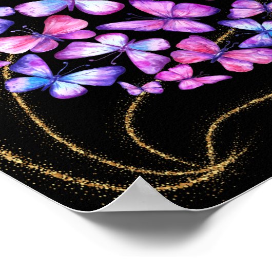 Mooie Waterverf Butterflies met Gold Bling Poster (Hoek)