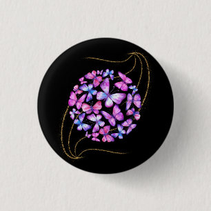 Mooie Waterverf Butterflies met Gold Bling Ronde Button 3,2 Cm