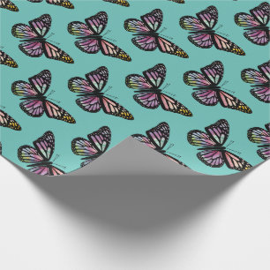 Mooie Waterverf Butterflies Patroon Blauwgroen Cadeaupapier