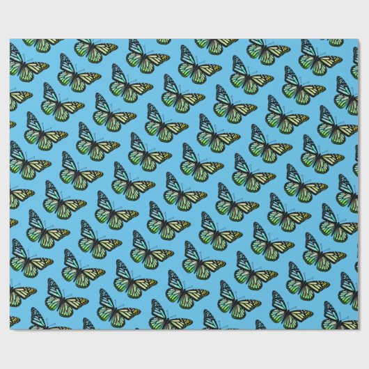 Mooie Waterverf Butterflies Pattern Blue Gold Cadeaupapier (Vlak)