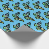 Mooie Waterverf Butterflies Pattern Blue Gold Cadeaupapier (Hoek)