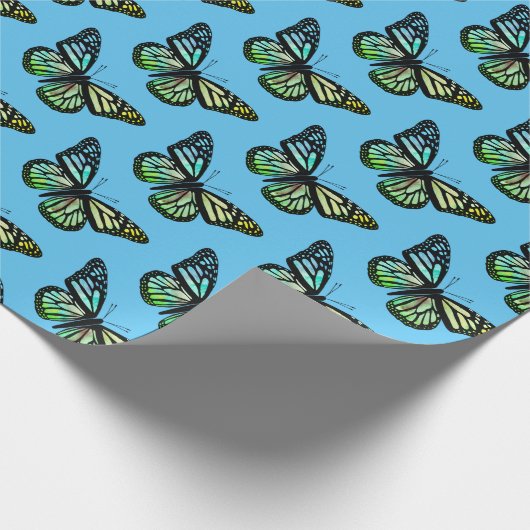 Mooie Waterverf Butterflies Pattern Blue Gold Cadeaupapier (Hoek)