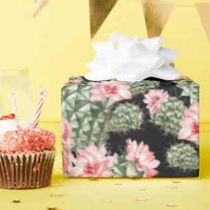 Mooie Waterverf Cactus Patroonroze groen Cadeaupapier