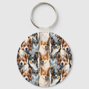 Mooie waterverf Corgi-hondpatroon Sleutelhanger
