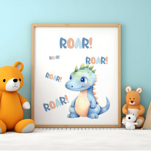 Mooie waterverf dinosaurus kinderkamer poster