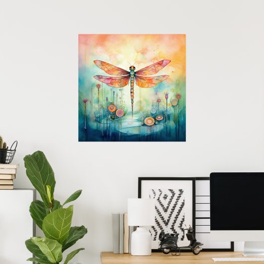 Mooie Waterverf Dragonfly Poster (Thuiskantoor)