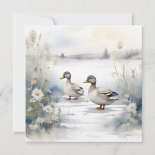 Mooie waterverf eenden en madeliefjes blanco  kaart