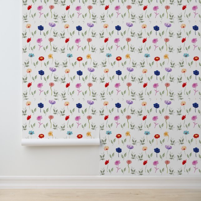 Mooie Waterverf Floral Behang (Applicatie)