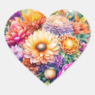 Mooie Waterverf Floral Hart Sticker