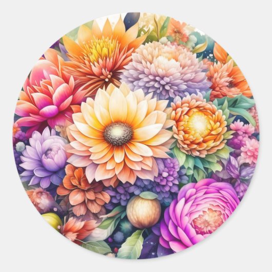 Mooie Waterverf Floral Ronde Sticker (Voorkant)