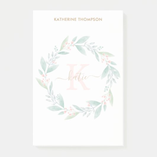 Mooie Waterverf Floral Wreath Monogram Post-it® Notes (Voorkant)