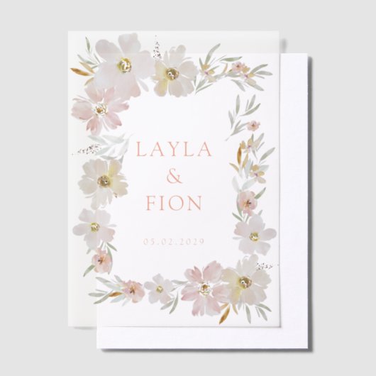 Mooie Waterverf Flower Lijst Vellum Uitnodigingen (Offset)