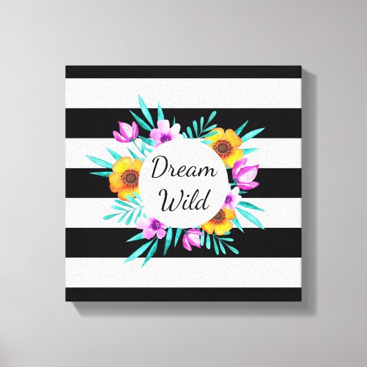 Mooie Waterverf Flowers Black Stripes Quote Canvas Afdruk (Voorkant)