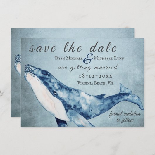 Mooie Waterverf Humpback Whale Beach Weddenschap Save The Date (Voorkant / Achterkant)