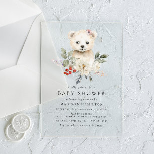 Mooie Waterverf IJsbeer Winter Baby Shower Acryl Uitnodigingen