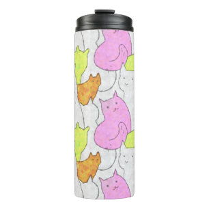 Mooie Waterverf Katten Doodle Patroon Thermosbeker
