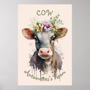 Mooie Waterverf Koe Kinderkamer Poster